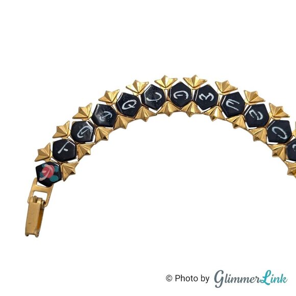 Vintage Tahquamenon Falls Souvenir Floral Gold Tone Link Bracelet - Picture 3 of 7